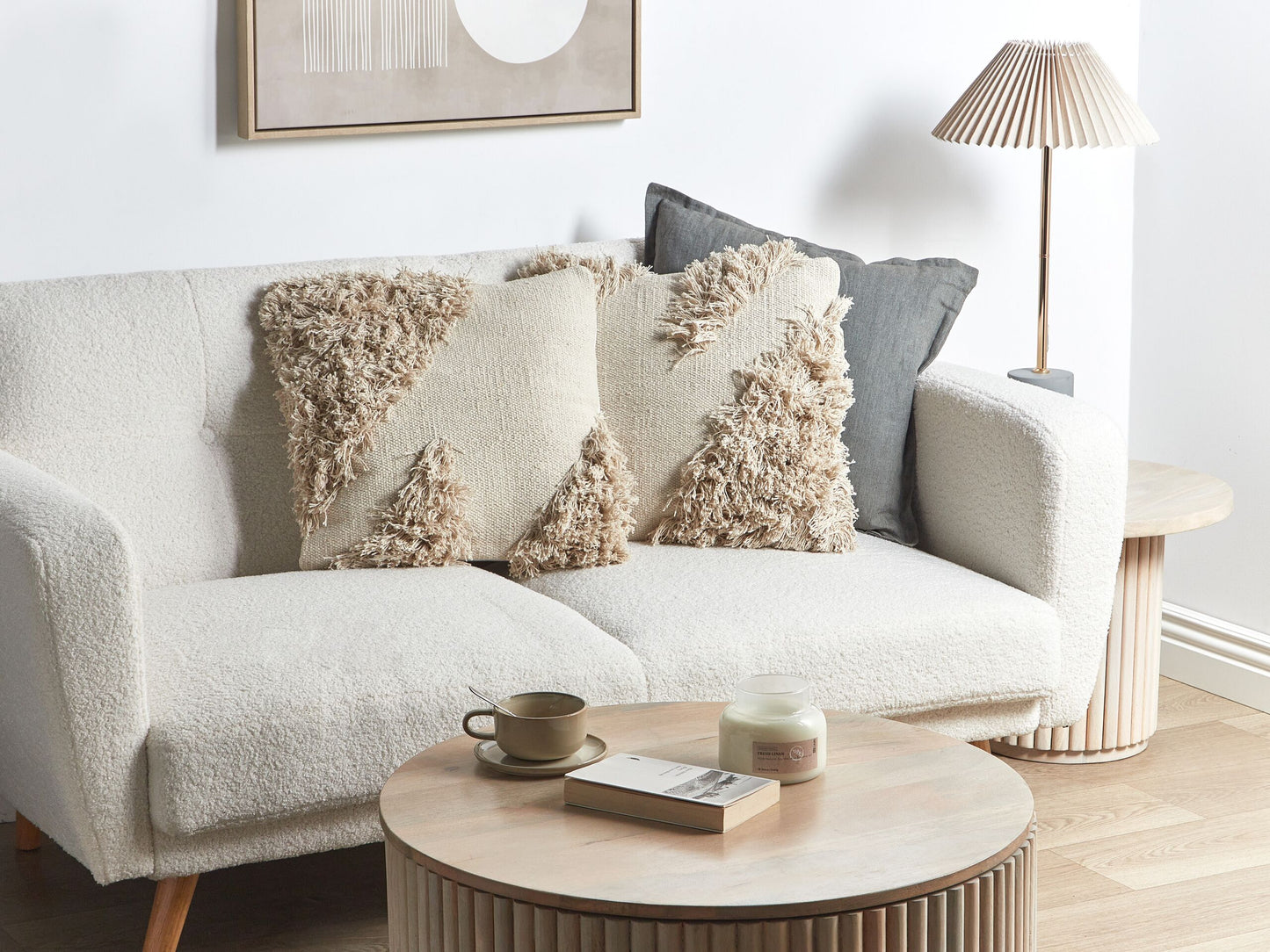 Dekokissen 2er Set SOURWOOD Baumwolle 45 x 45 cm Beige Geometrisches Muster
