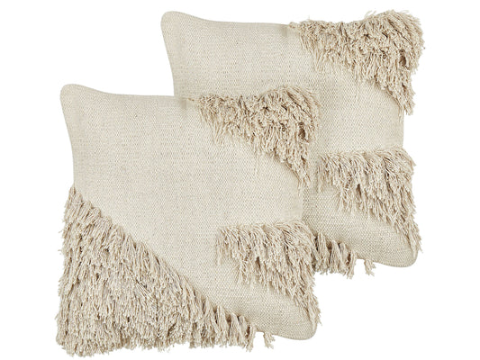 Dekokissen 2er Set SOURWOOD Baumwolle 45 x 45 cm Beige Geometrisches Muster