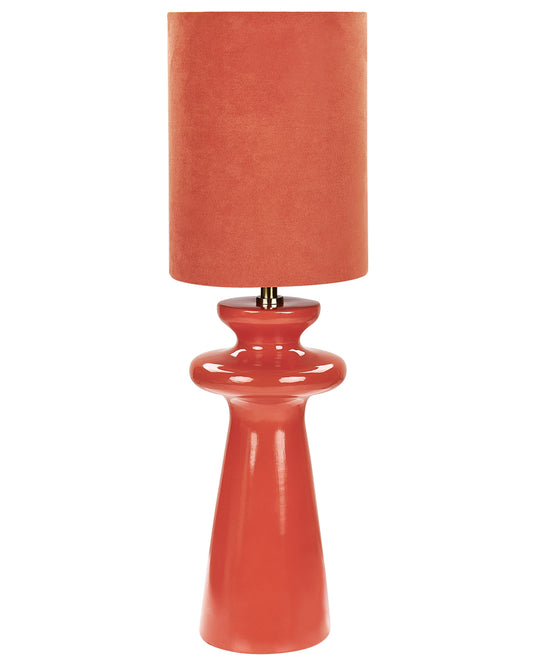 Tischlampe Keramik / Kunstwildleder rot 62 cm Trommelform OTEROS
