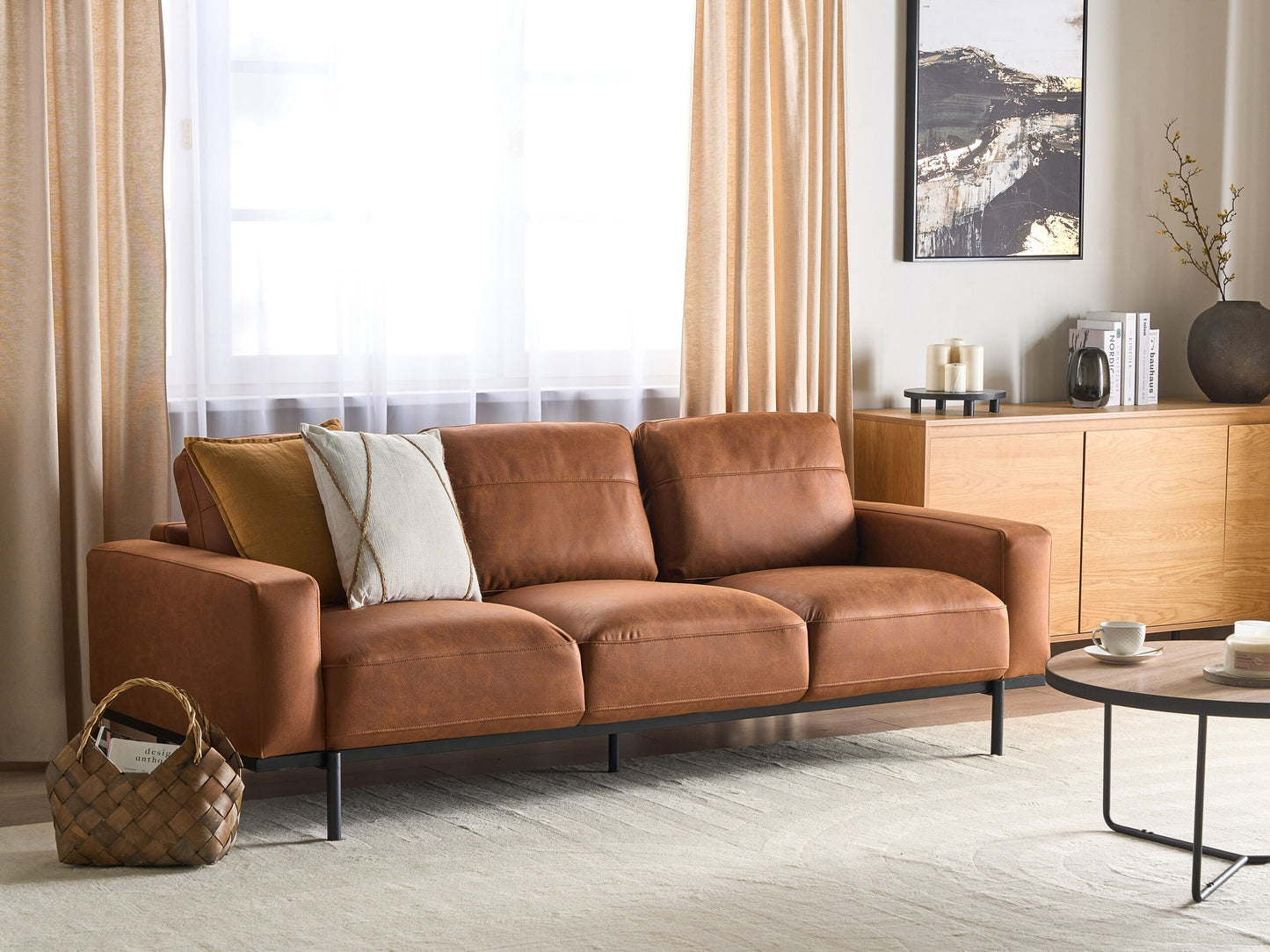3-Sitzer Sofa Stoff braun Lederoptik SOVIK