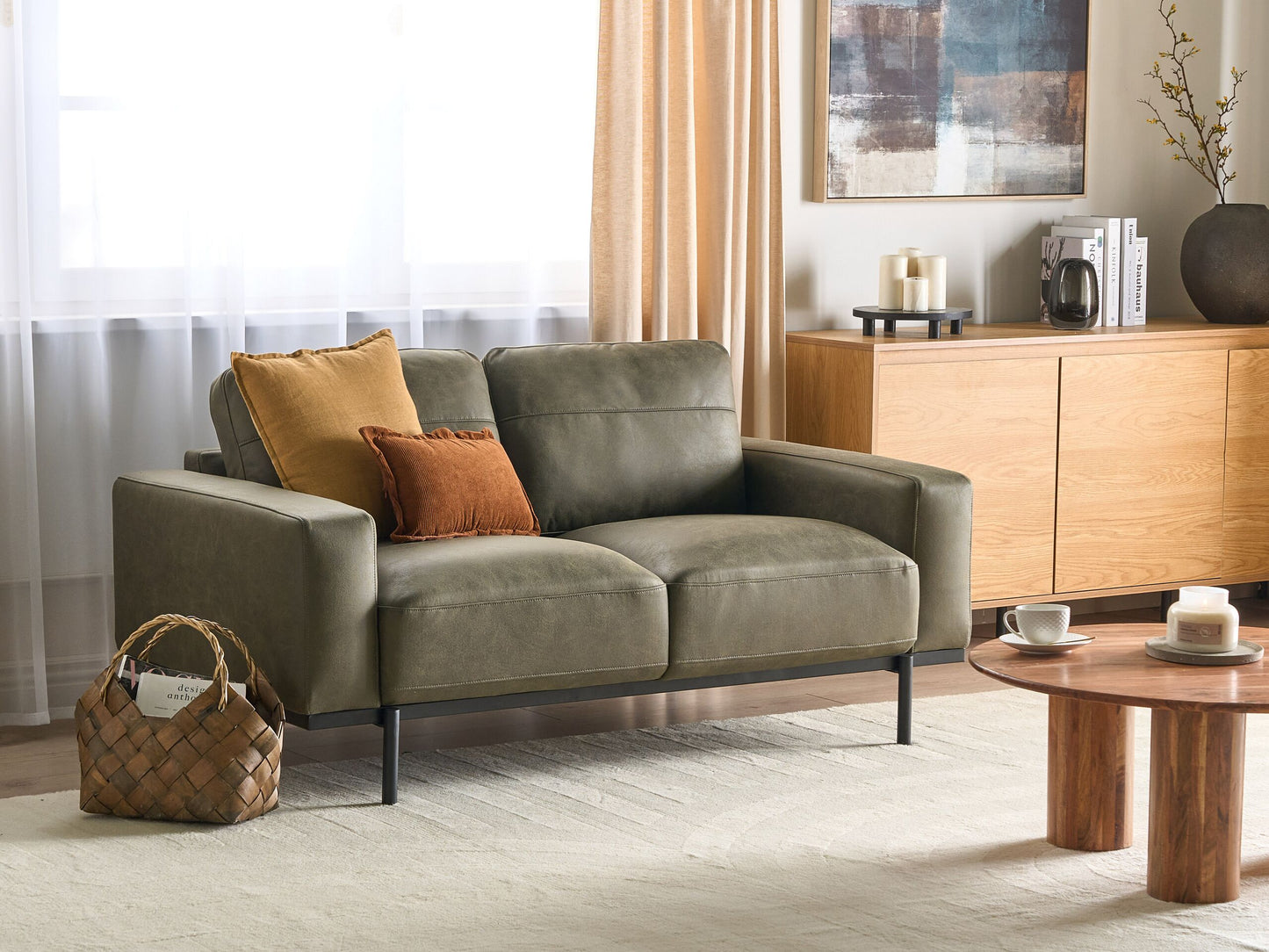 2-Sitzer Sofa Stoff grün Lederoptik SOVIK