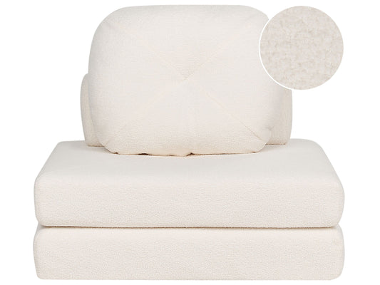 1-Sitzer Bodensofa Bouclé weiss mit Schlaffunktion OLDEN