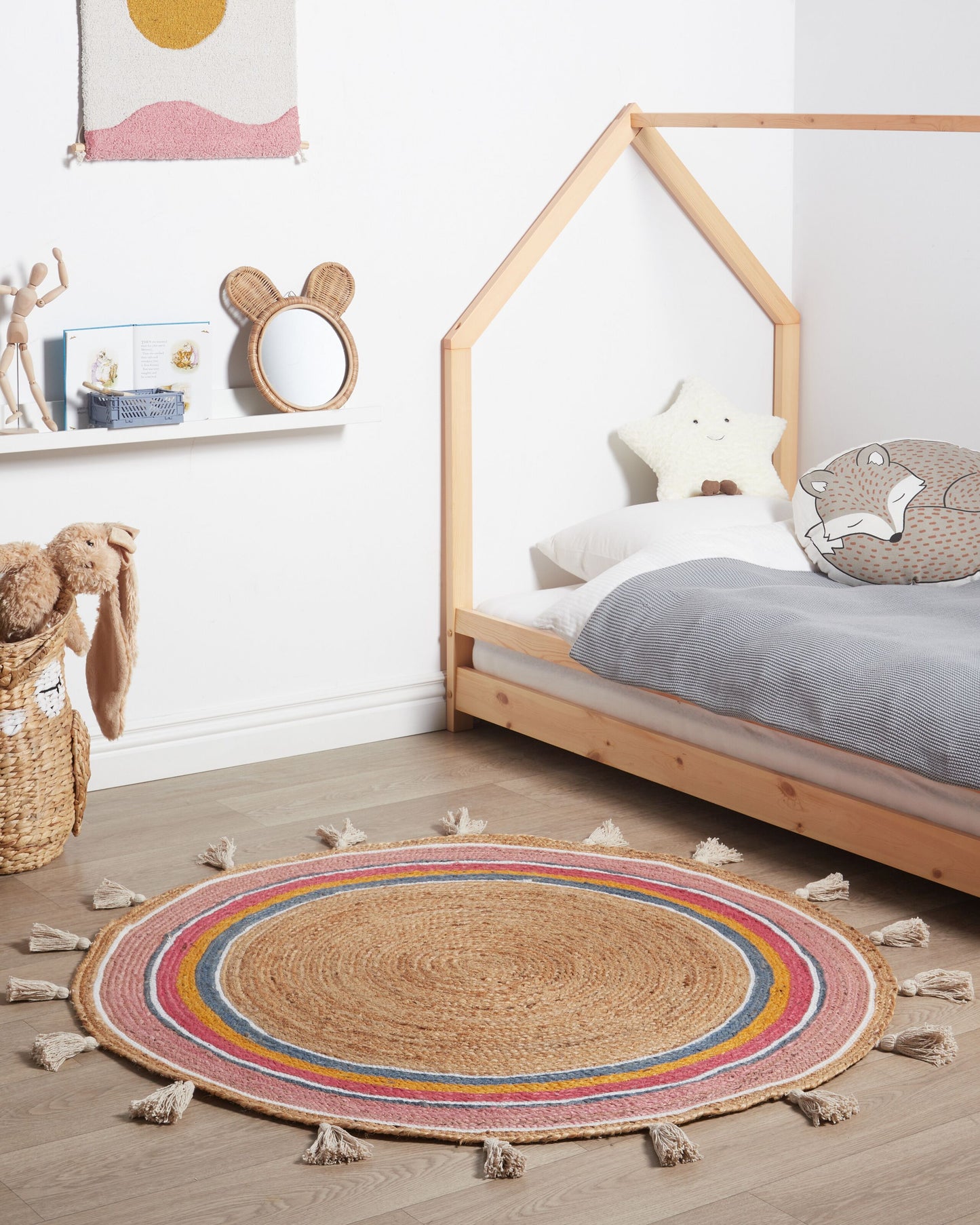 Teppich Jute mehrfarbig ⌀ 120 cm Streifenmuster Kurzflor ZANAVI