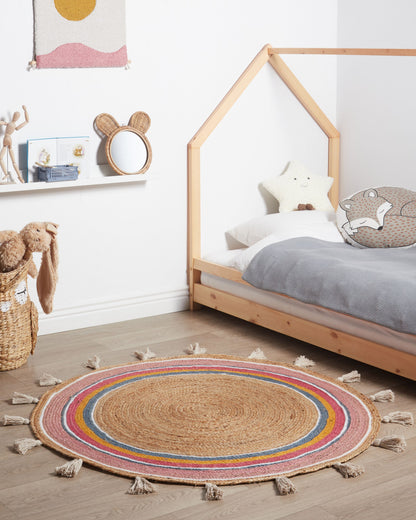 Teppich Jute mehrfarbig ⌀ 120 cm Streifenmuster Kurzflor ZANAVI