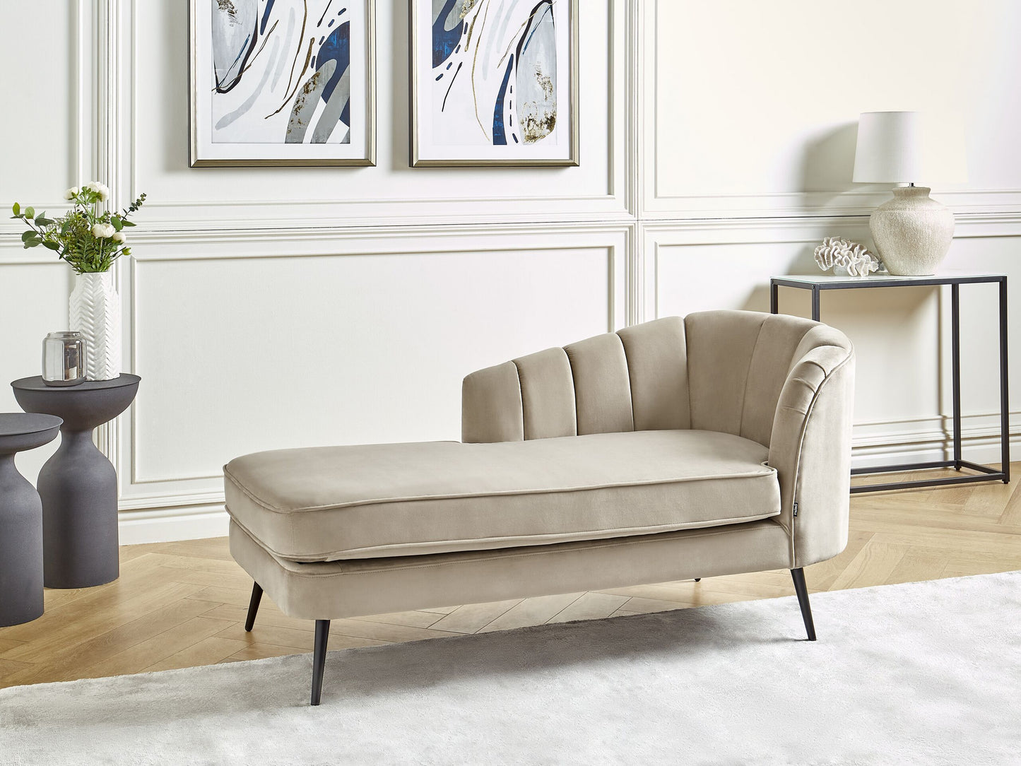 Chaiselongue Samtstoff beige rechtsseitig ALLIER