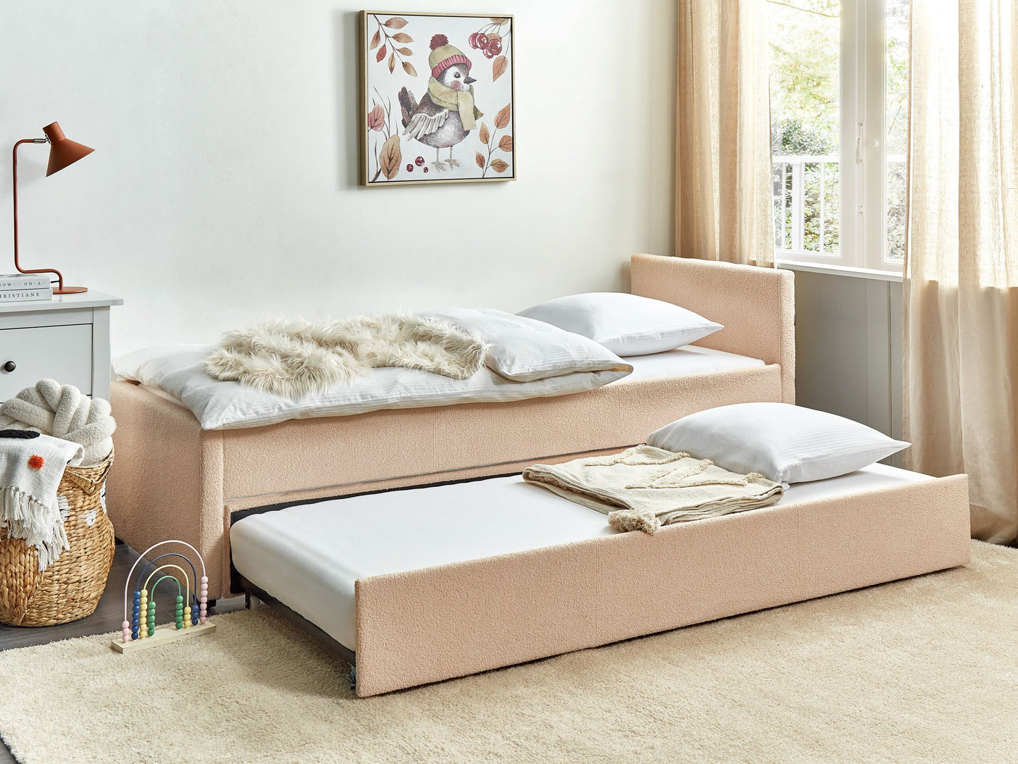 Ausziehbett Bouclé MARMANDE 80 x 200 cm Pfirsichrosa