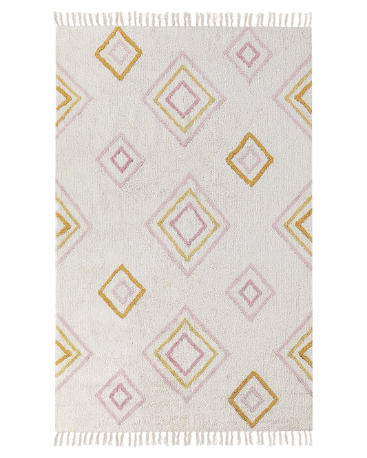 Baumwollteppich geometrisches Muster 140 x 200 cm Grauweiss LASHE