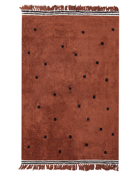 Teppich Baumwolle braun 140 x 200 cm gepunktetes Muster Kurzflor LAZA