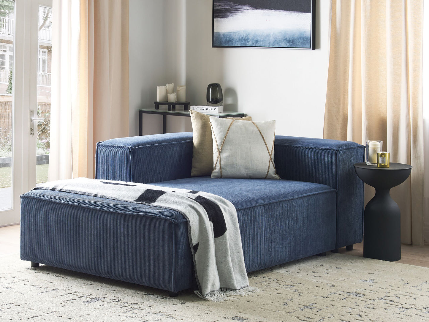Chaiselongue Cord dunkelblau rechtsseitig APRICA