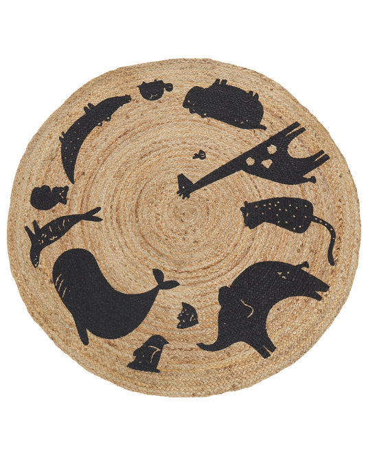 Kinderteppich Jute beige ⌀ 120 cm Tiermotiv EARTH