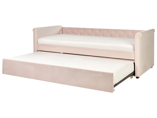 Ausziehbett Samtstoff LIBOURNE 90 x 200 cm Pastellrosa