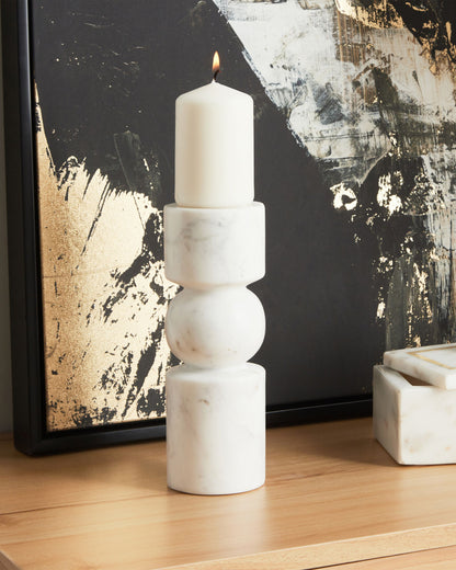 Kerzenständer IOANNINA Stein 20 cm Weiss