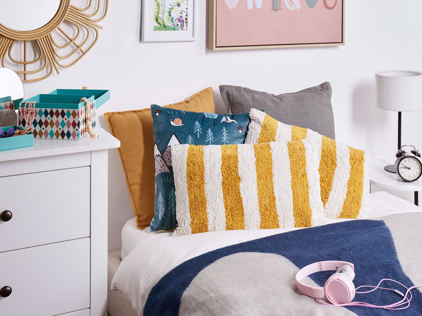 Dekokissen 2er Set HELIANTHUS Baumwolle 30 x 50 cm Weiss Streifenmuster