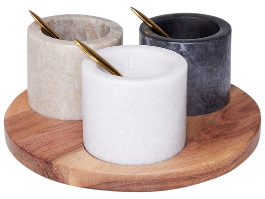 Dipschalen Set mit Serviertablett Marmor / Akazienholz mehrfarbig HERAKLION