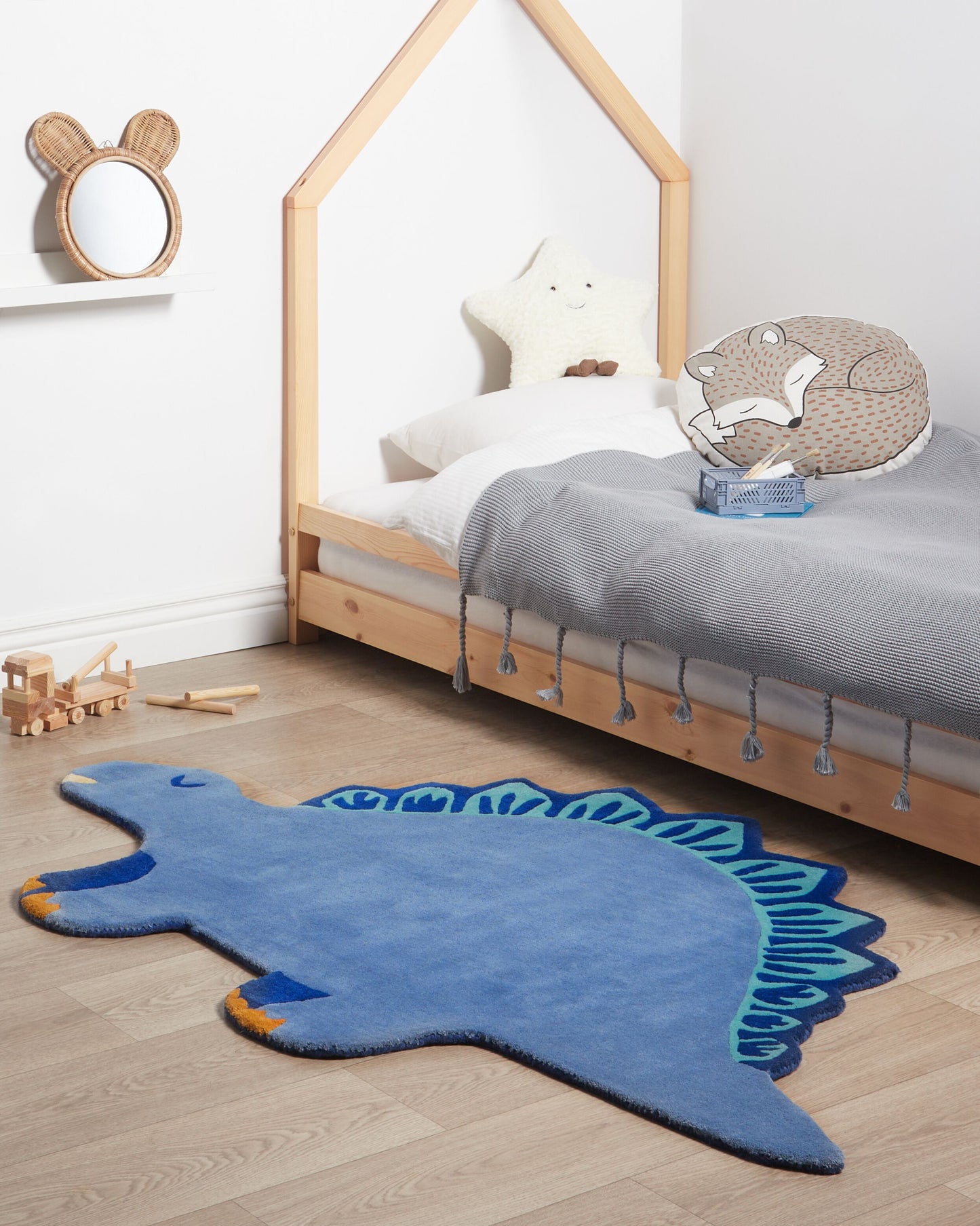 Kinderteppich aus Wolle Dinosaurier 100 x 160 cm Blau DINO