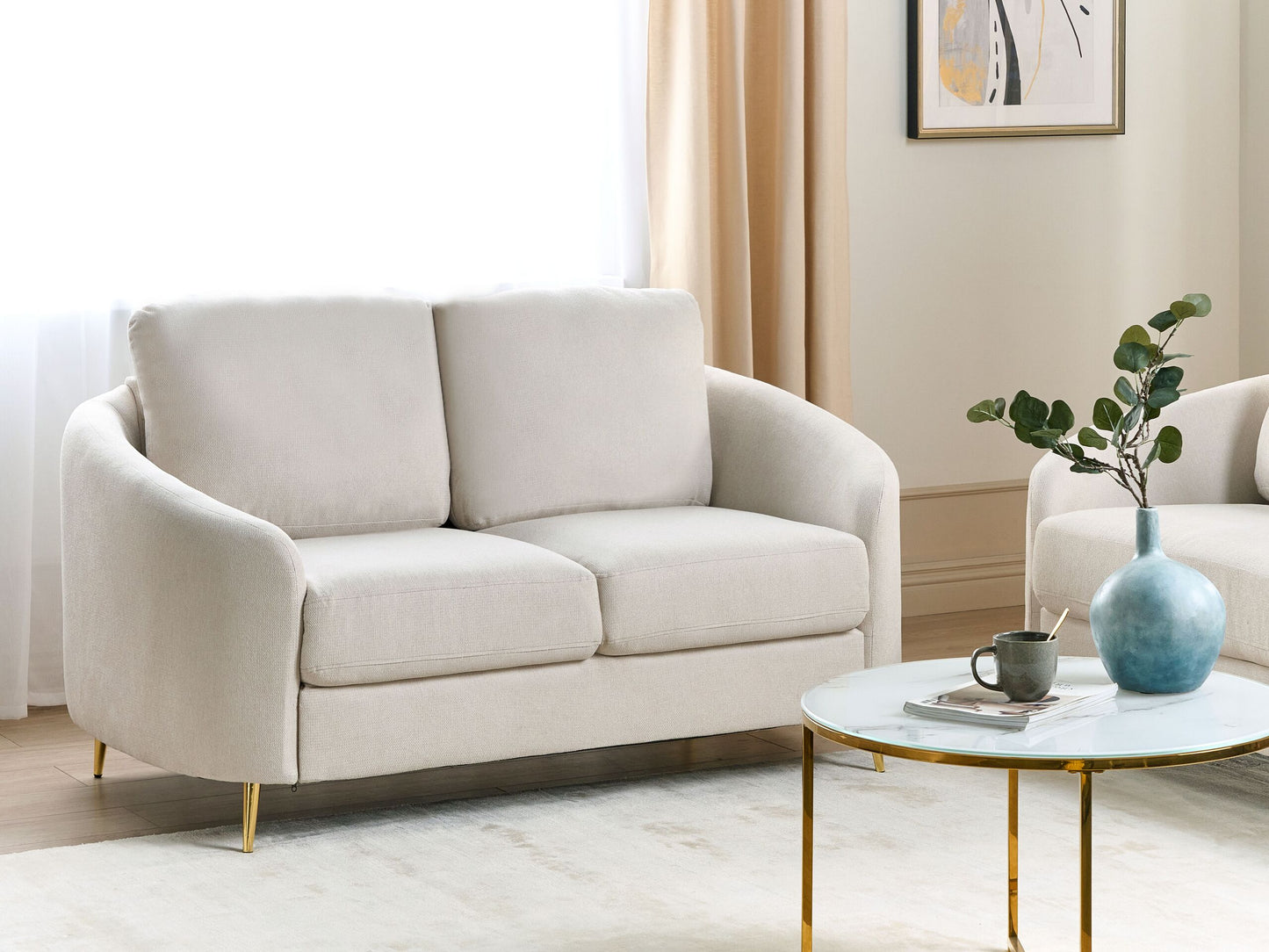 2-Sitzer Sofa hellbeige / gold TROSA