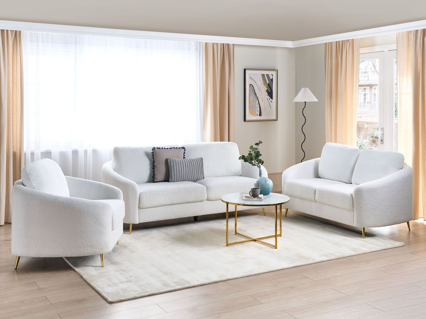 Sofa Set Bouclé weiss / gold 6-Sitzer TROSA