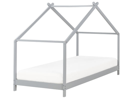 Kinder-Hausbett Kiefernholz grau Lattenrost 90 x 200 cm ORLU
