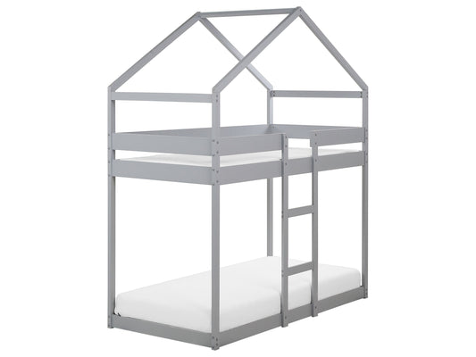 Hochbett Haus Kiefernholz LABATUT 90 x 200 cm Grau