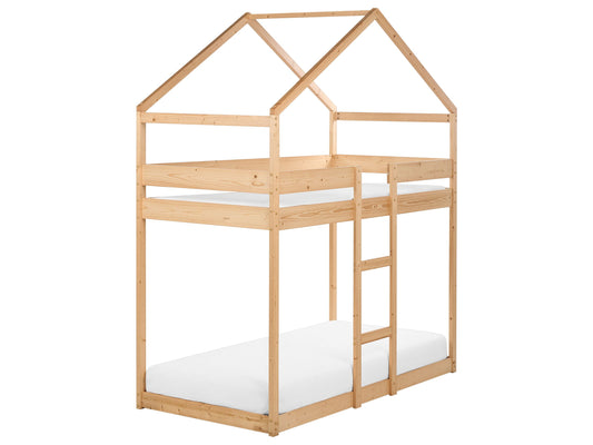 Hochbett Haus Kiefernholz LABATUT 90 x 200 cm Hellbraun