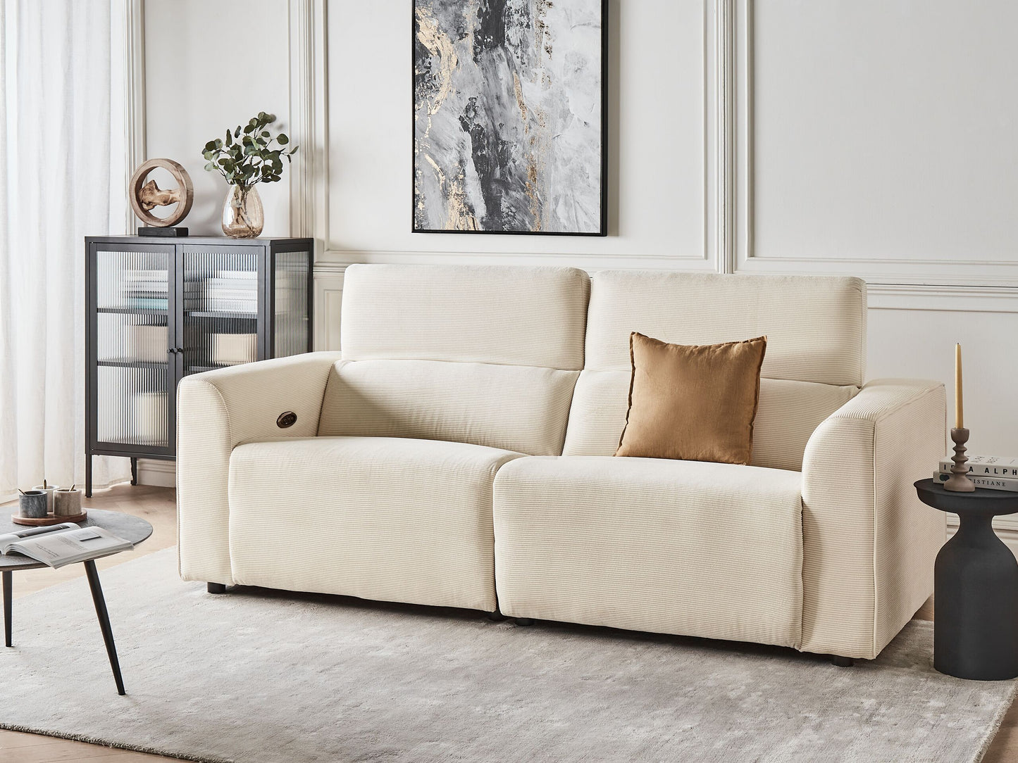 2-Sitzer Sofa Cord beige USB-Port elektrisch verstellbar ULVEN