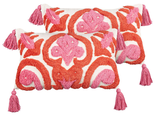 Kissen 2er Set FRAKSINUS Baumwolle 30 x 50 cm Geometrisches Muster Getuftet Rosa