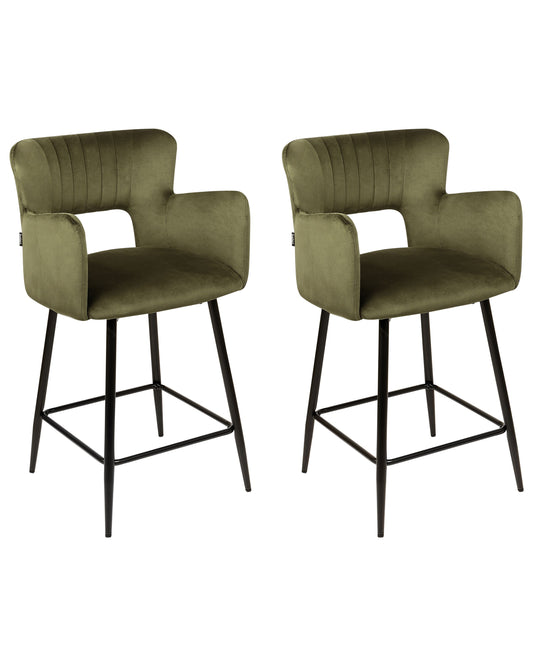 Barhocker 2er Set Samtstoff Olivgrün SANILAC