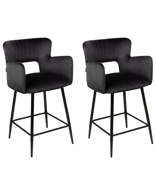 Barhocker 2er Set Samtstoff Schwarz SANILAC