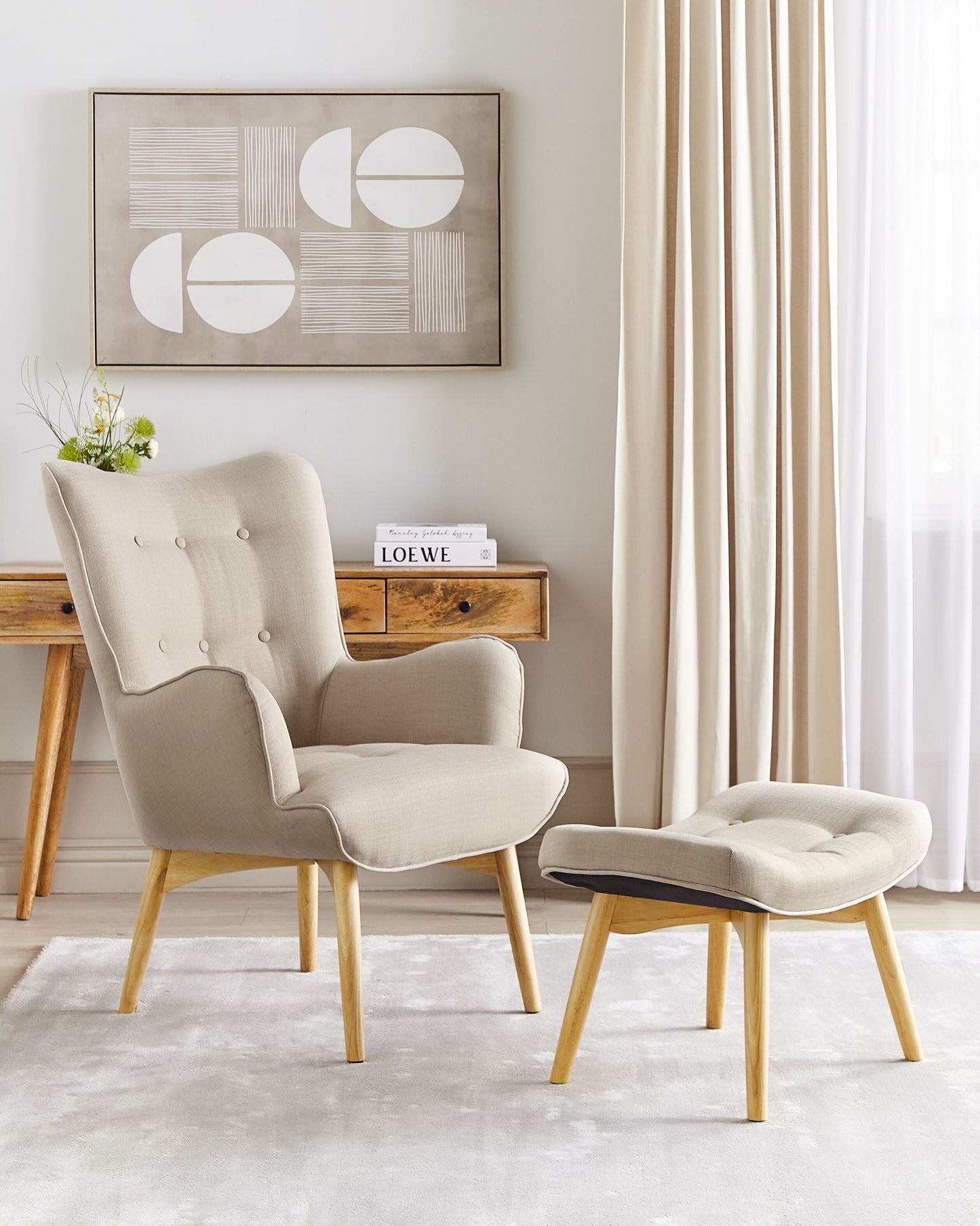 Stuhl mit Fusshocker Beige VEJLE