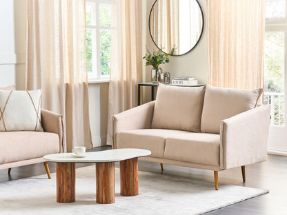 2-Sitzer Sofa Samtstoff beige mit goldenen Beinen MAURA