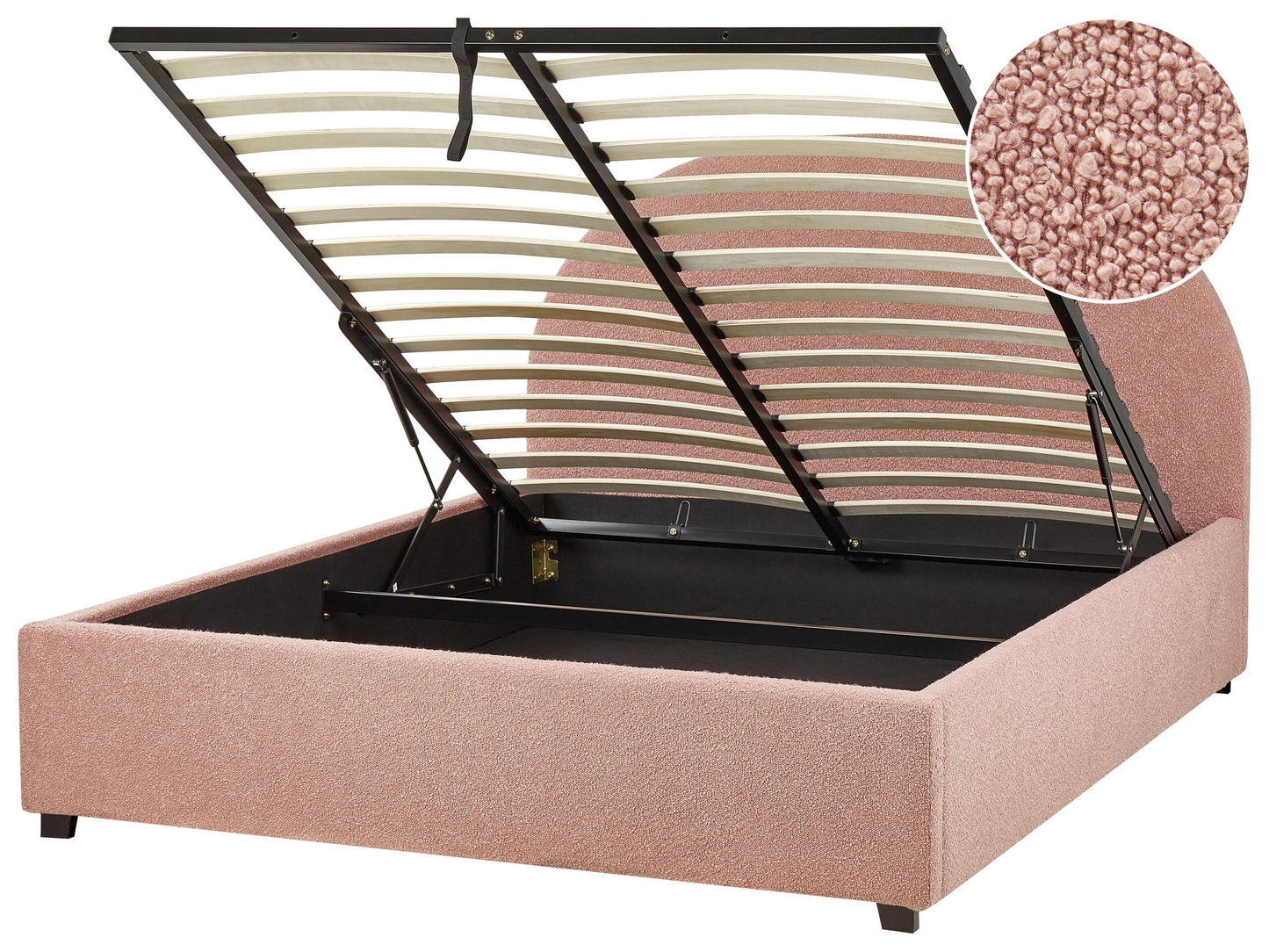 Bett mit Stauraum Bouclé VAUCLUSE 140 x 200 cm Pastellrosa