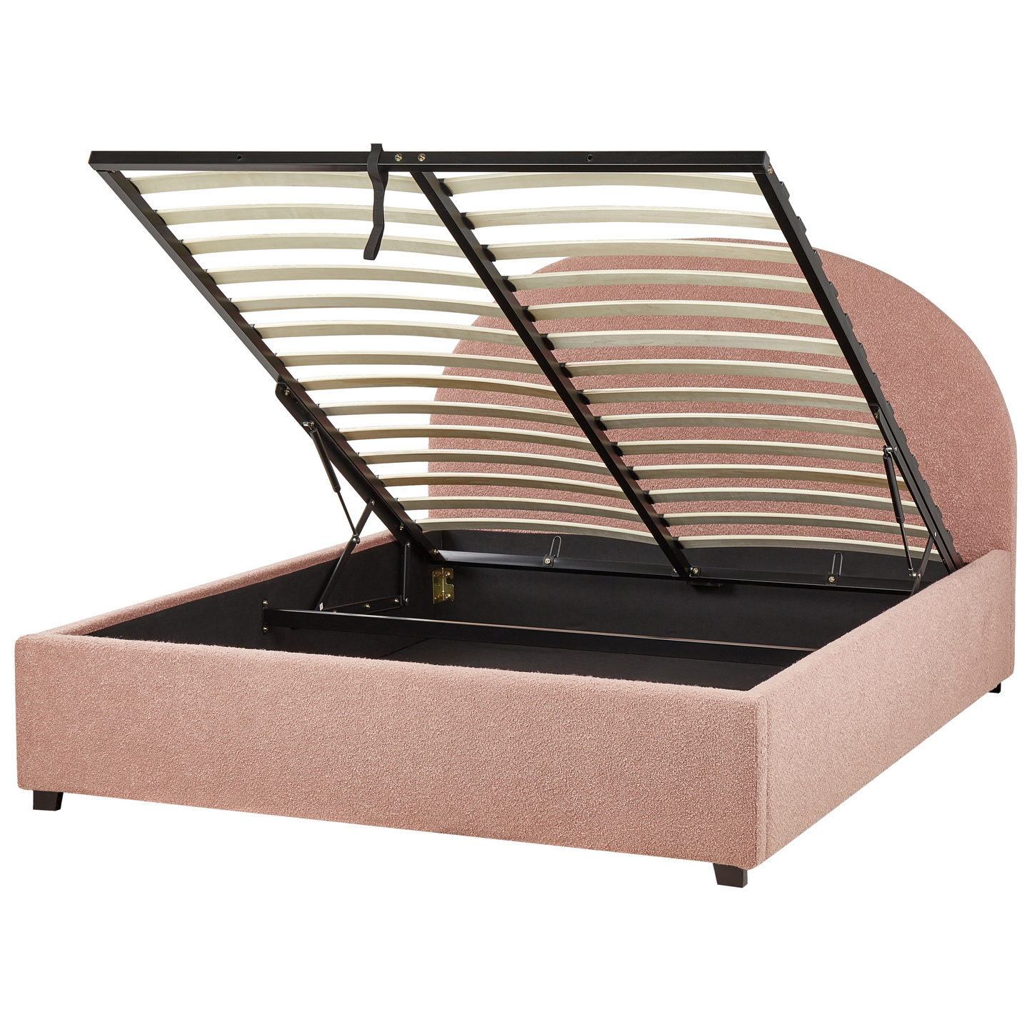 Bett mit Stauraum Bouclé VAUCLUSE 140 x 200 cm Pastellrosa