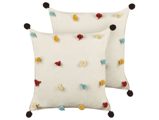 Dekokissen 2er Set FUSSEL Baumwolle 45 x 45 cm Hellbeige Gepunktetes Muster