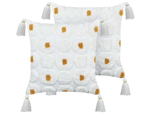 Dekokissen 2er Set AZALIA Baumwolle 45 x 45 cm Weiss Blumenmuster
