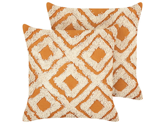 Dekokissen 2er Set GILLY Baumwolle 45 x 45 cm Orange Geometrisches Muster
