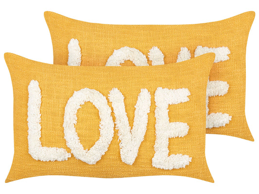Baumwollkissen 30 x 50 cm Gelb 2er-Set LOVE