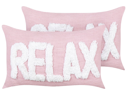 Dekokissen 2er Set RELAXIFY Baumwolle 30 x 50 cm Pastellrosa Mit Aufschrift
