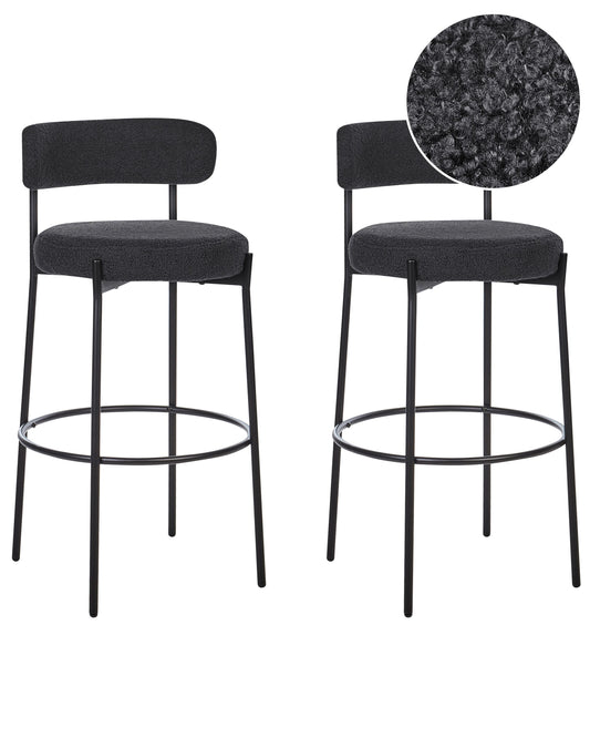 Barhocker 2er Set Bouclé Schwarz ALLISON
