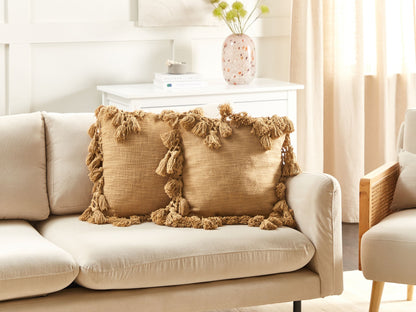 Dekokissen 2er Set OLEARIA Baumwolle 45 x 45 cm Sandbeige Ohne Muster