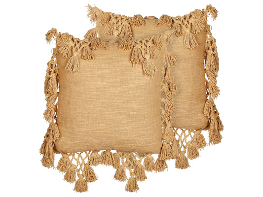 Dekokissen 2er Set OLEARIA Baumwolle 45 x 45 cm Sandbeige Ohne Muster