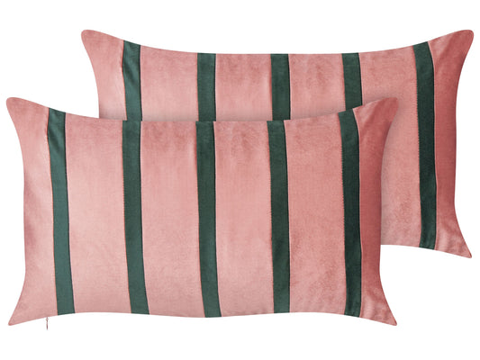 Dekokissen 2er Set CRODYLINE Samtstoff 35 x 60 cm Rosa Streifenmuster