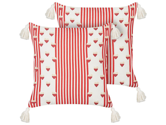 Dekokissen 2er Set BANKSIA Baumwolle 45 x 45 cm Rot Streifenmuster