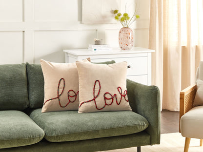 Dekokissen 2er Set ROTALA Baumwolle 45 x 45 cm Beige Mit Aufschrift