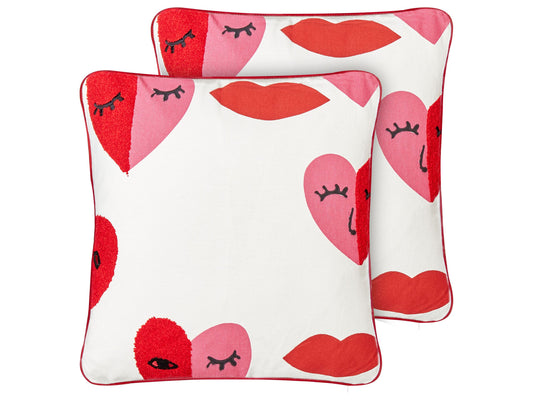 Dekokissen 2er Set PERIWINKLE Baumwolle 45 x 45 cm Weiss Herzmotiv
