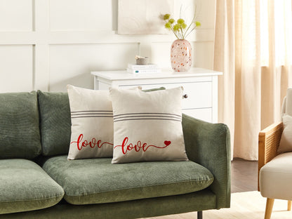 Dekokissen 2er Set PLUMERIA Baumwolle 45 x 45 cm Beige Mit Aufschrift