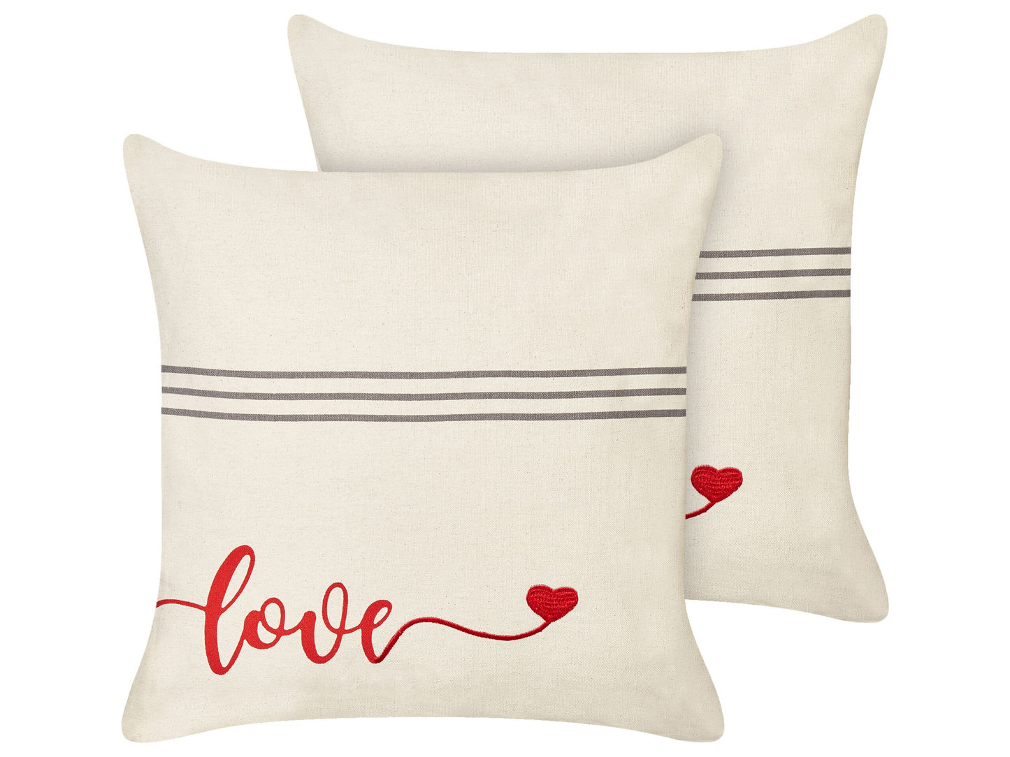 Dekokissen 2er Set PLUMERIA Baumwolle 45 x 45 cm Beige Mit Aufschrift