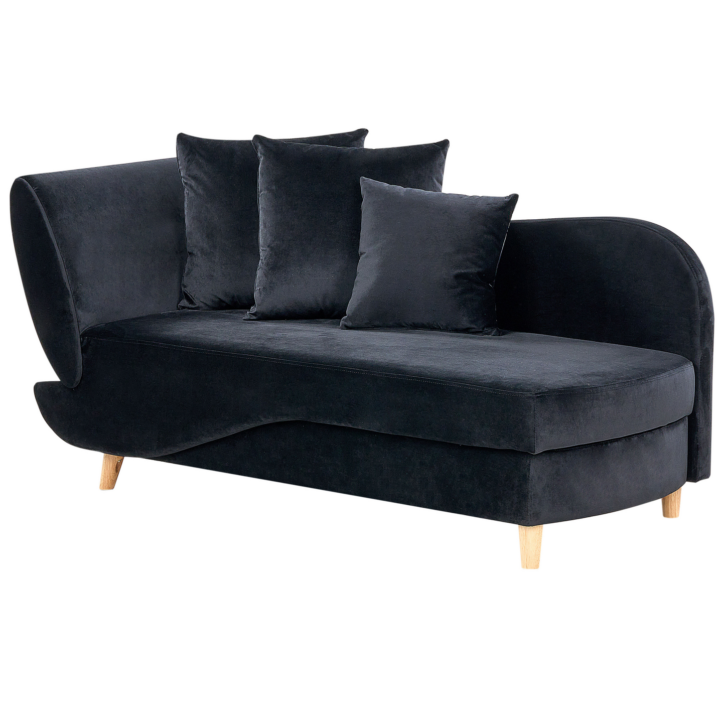 Chaiselongue Samtstoff schwarz mit Bettkasten linksseitig MERI II