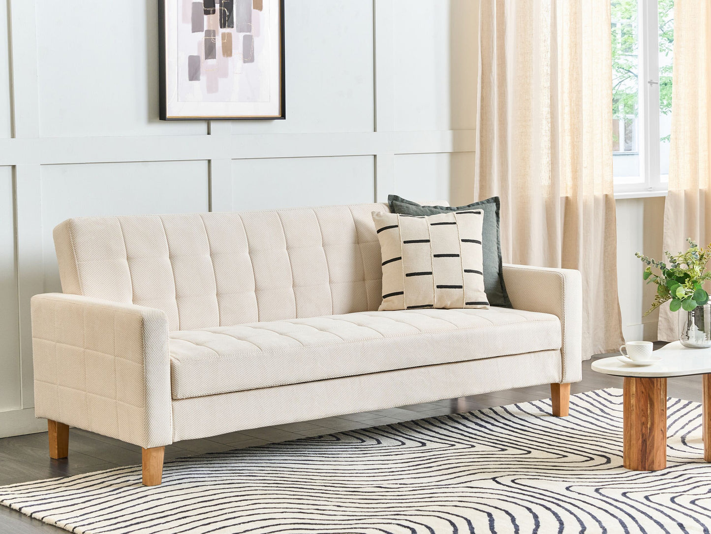 3-Sitzer Schlafsofa cremeweiss mit Stauraum VEHKOO