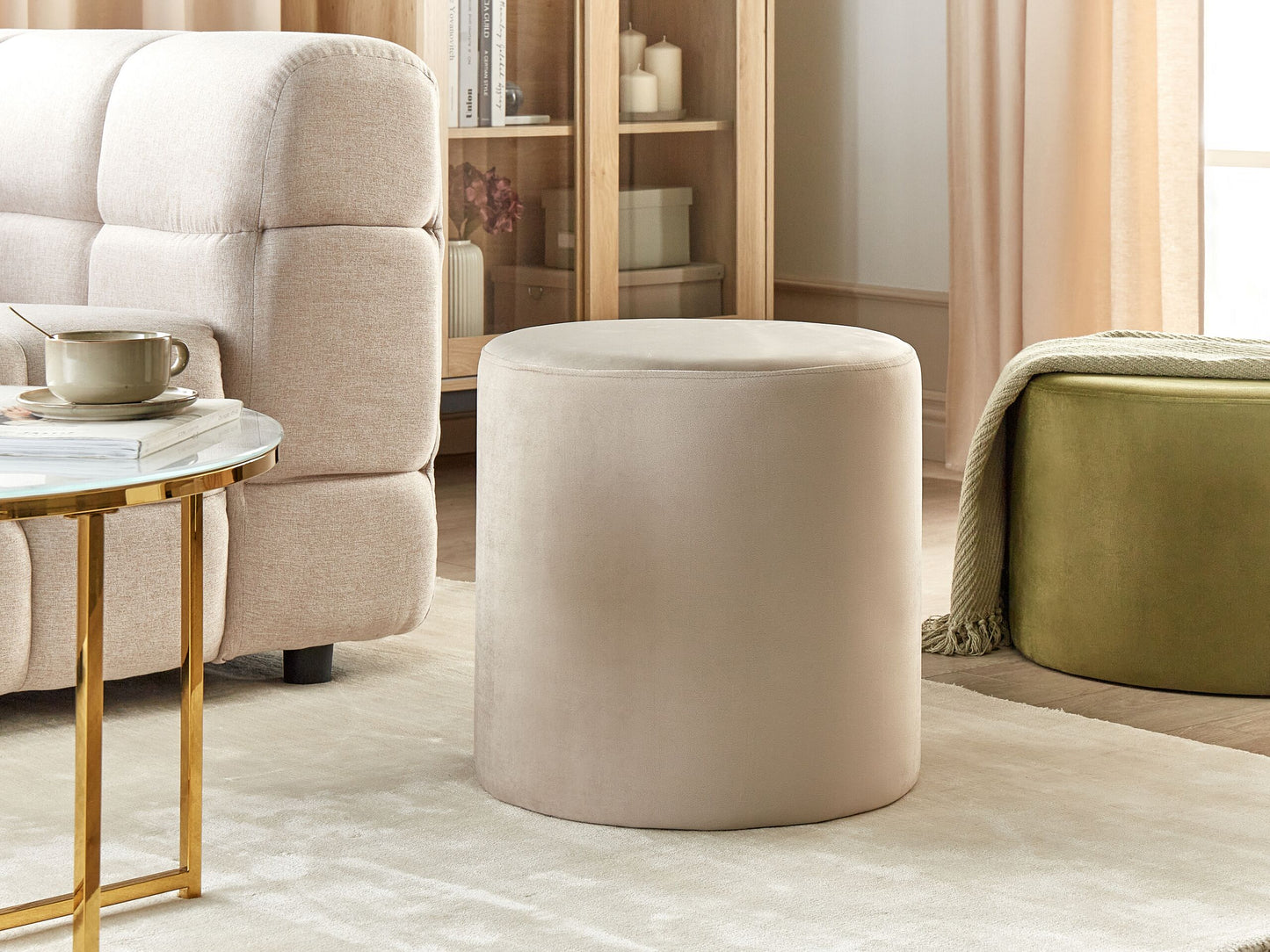 Pouf Samtstoff hellbeige rund ⌀ 47 cm LOVETT