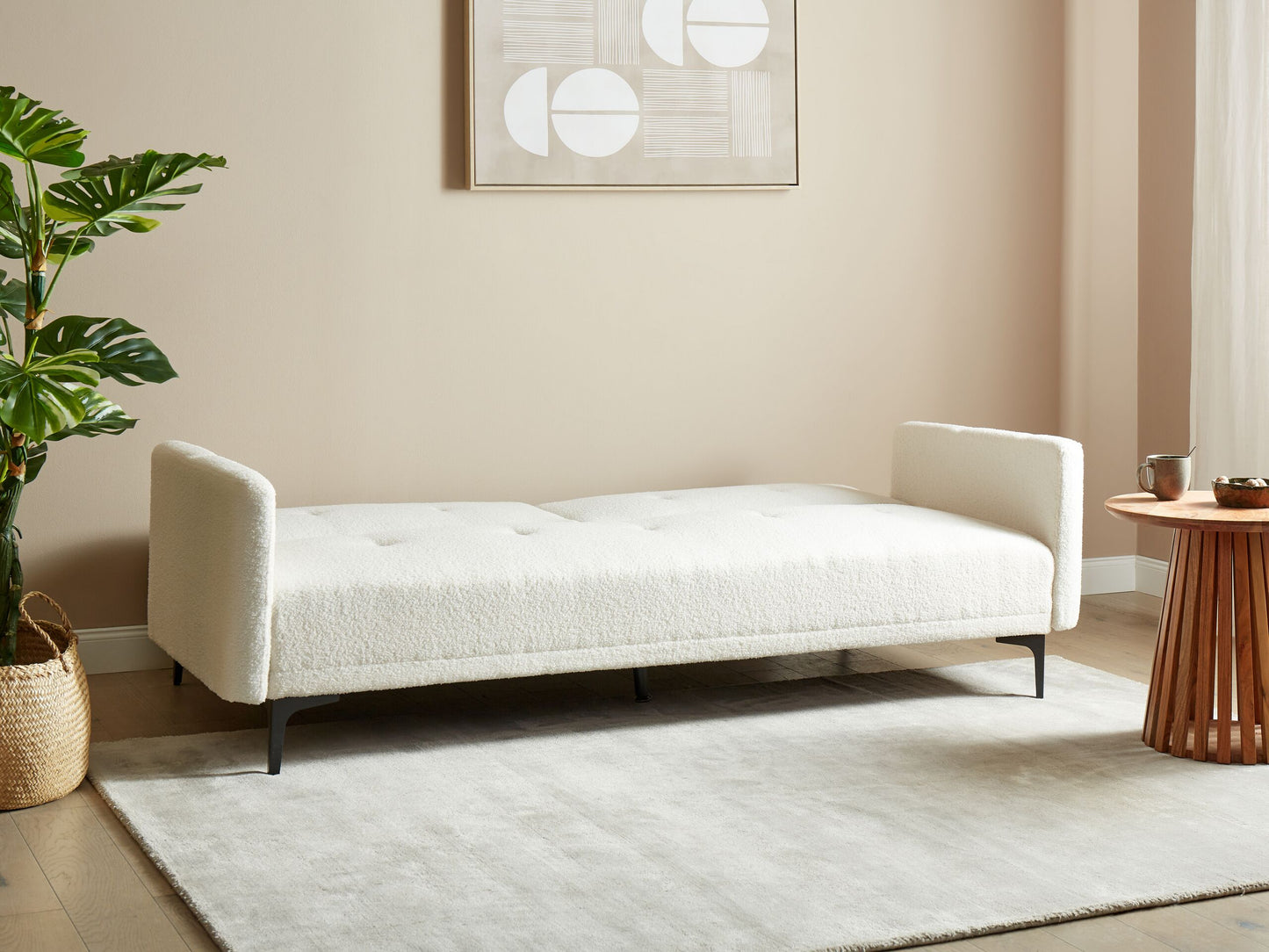 3-Sitzer Schlafsofa Bouclé cremeweiss / schwarz LUCAN